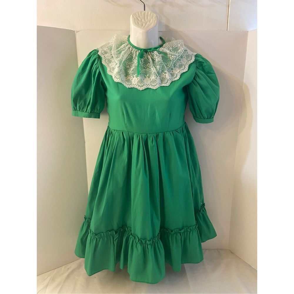 Little princess dress green white lace competition pageant dance‎ girls 7 circle